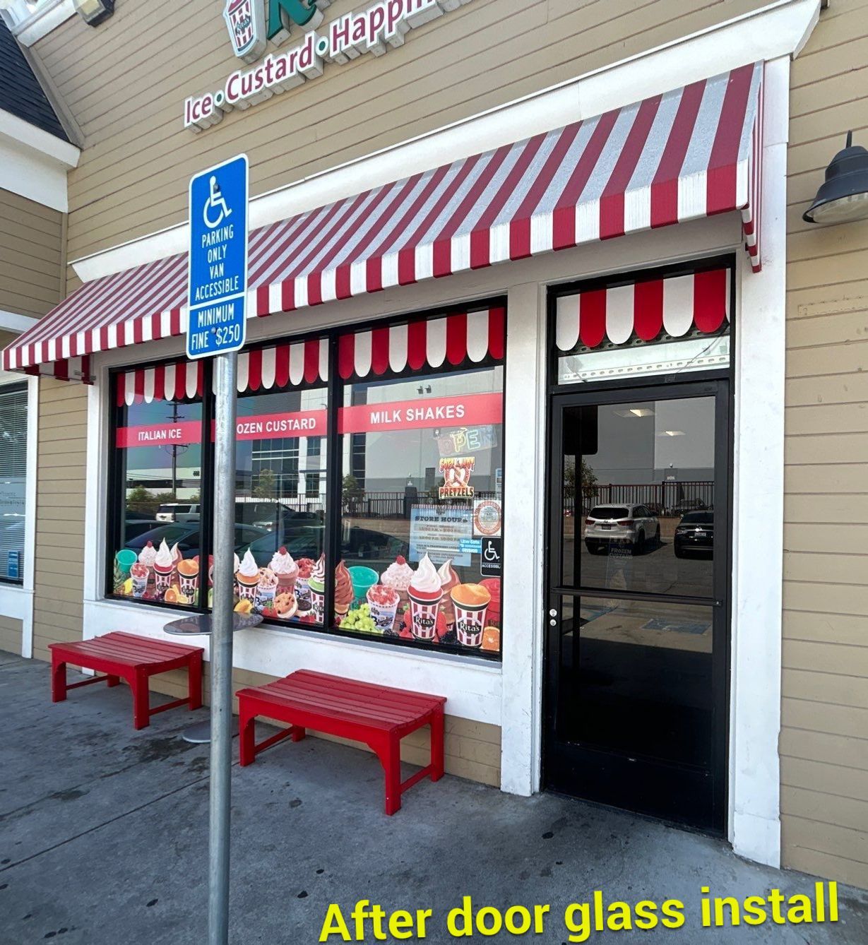 Same Day Bronze Door Glass Replacement for Rita’s Italian Ice – Brea, CA